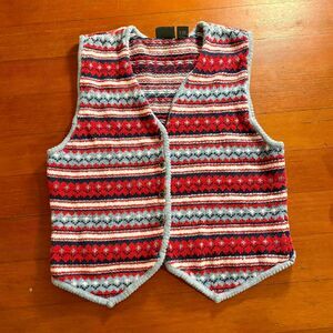 Vintage Liz Claiborne Women's Holiday Striped Sleeveles Cardigan Vest